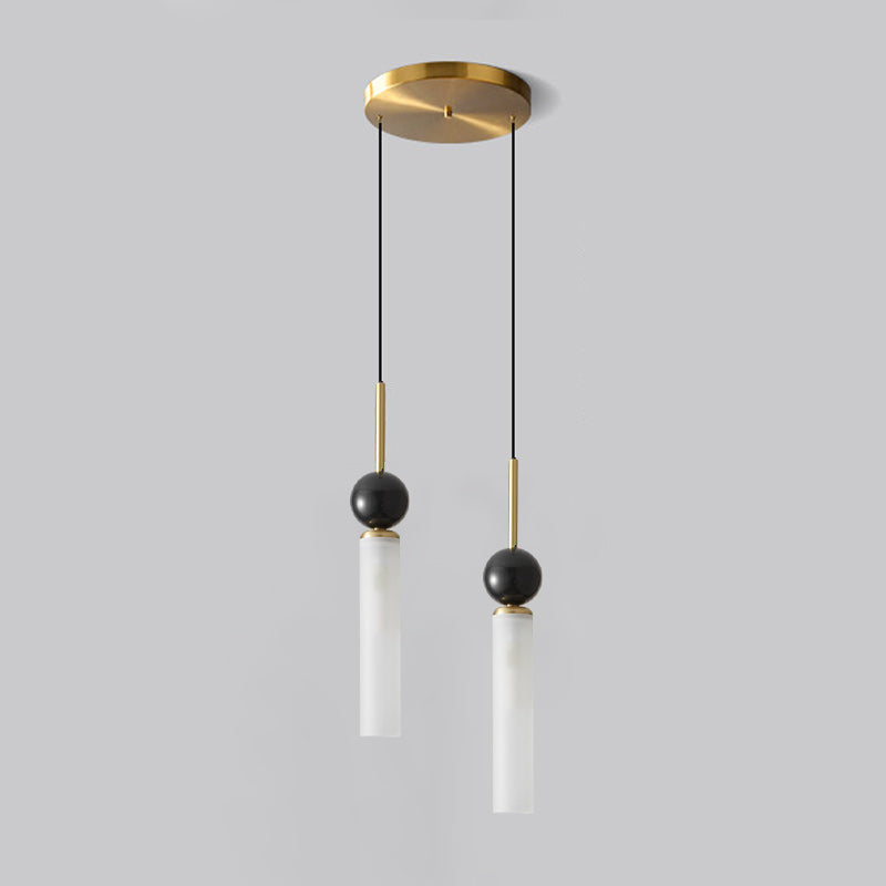 Brass & Marble Cylinder Pendant with Frosted Shade