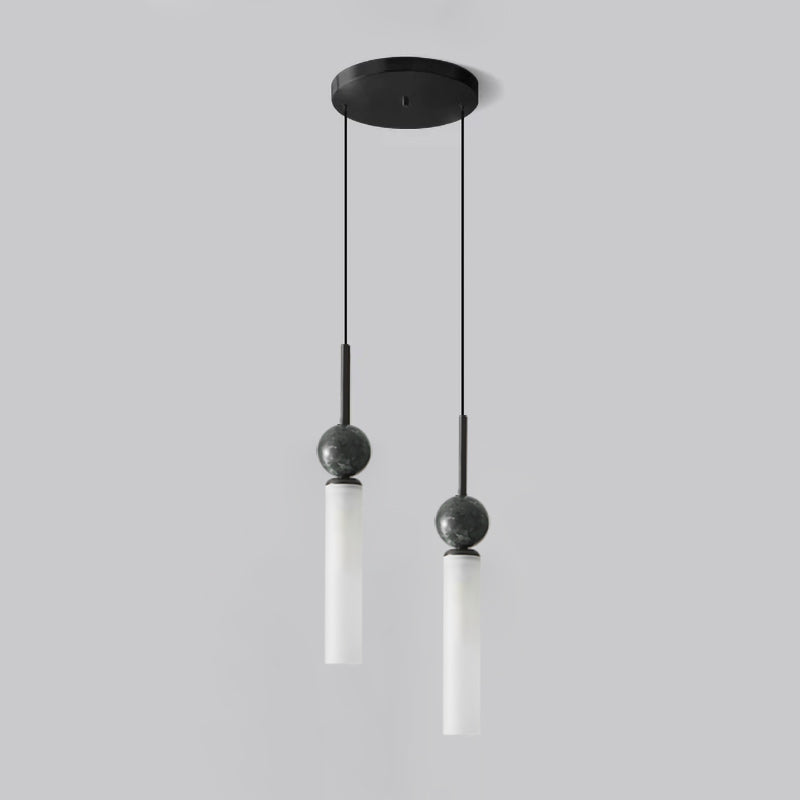 Brass & Marble Cylinder Pendant with Frosted Shade
