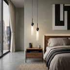 Brass & Marble Cylinder Pendant with Frosted Shade