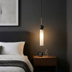 Brass & Marble Cylinder Pendant with Frosted Shade