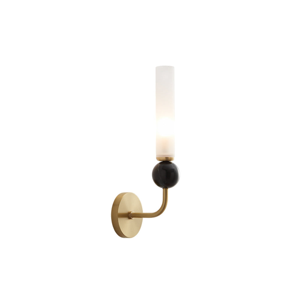 Brass & Marble Cylinder Wall Lamp with Frosted Shade