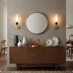 Brass & Marble Cylinder Wall Lamp with Frosted Shade