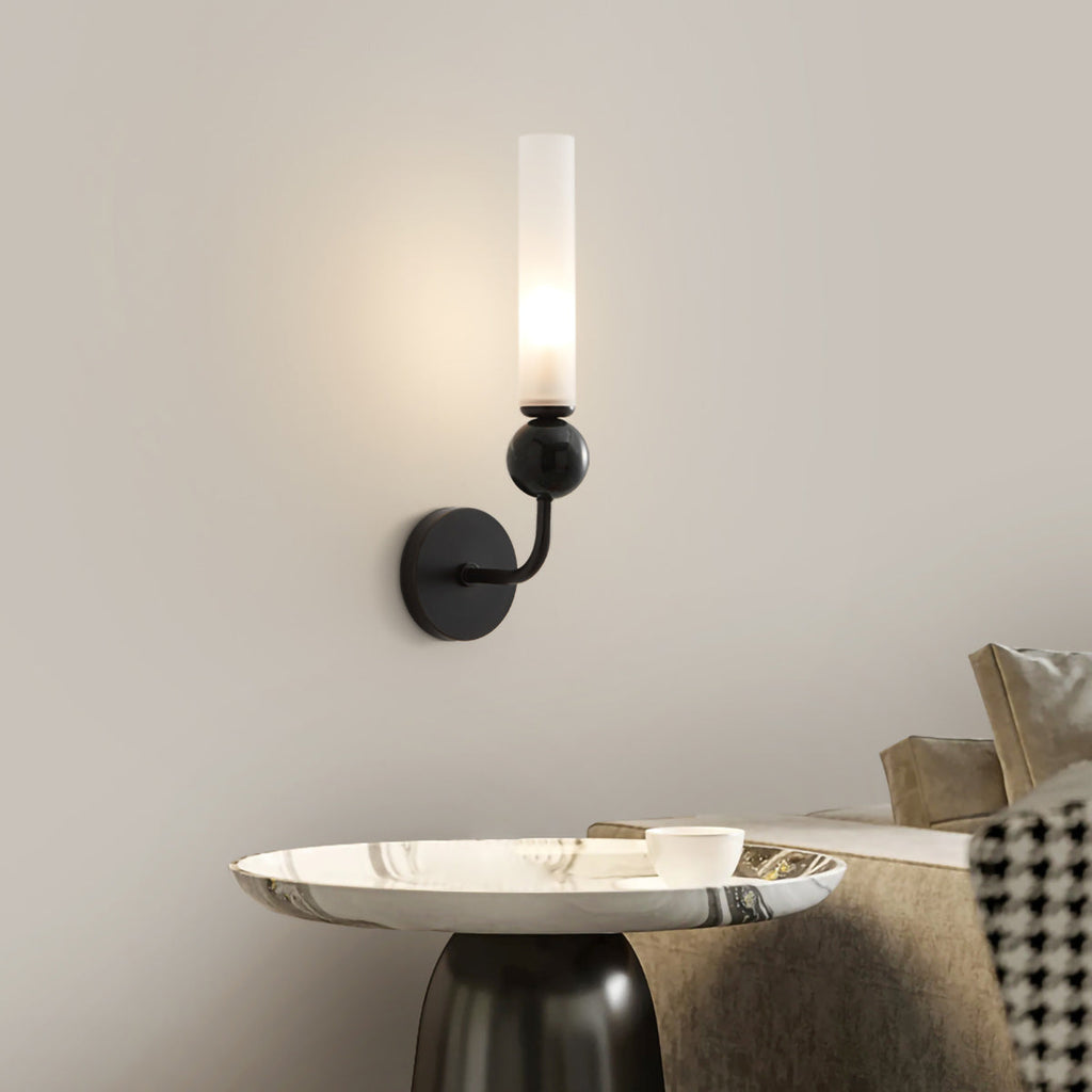 Brass & Marble Cylinder Wall Lamp with Frosted Shade