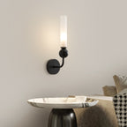 Brass & Marble Cylinder Wall Lamp with Frosted Shade