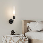 Brass & Marble Cylinder Wall Lamp with Frosted Shade