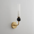 Brass & Marble Cylinder Wall Lamp with Frosted Shade