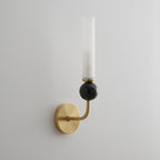 Brass & Marble Cylinder Wall Lamp with Frosted Shade