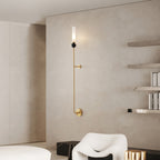 Brass & Marble Cylinder Wall Lamp with Frosted Shade