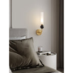 Brass & Marble Cylinder Wall Lamp with Frosted Shade