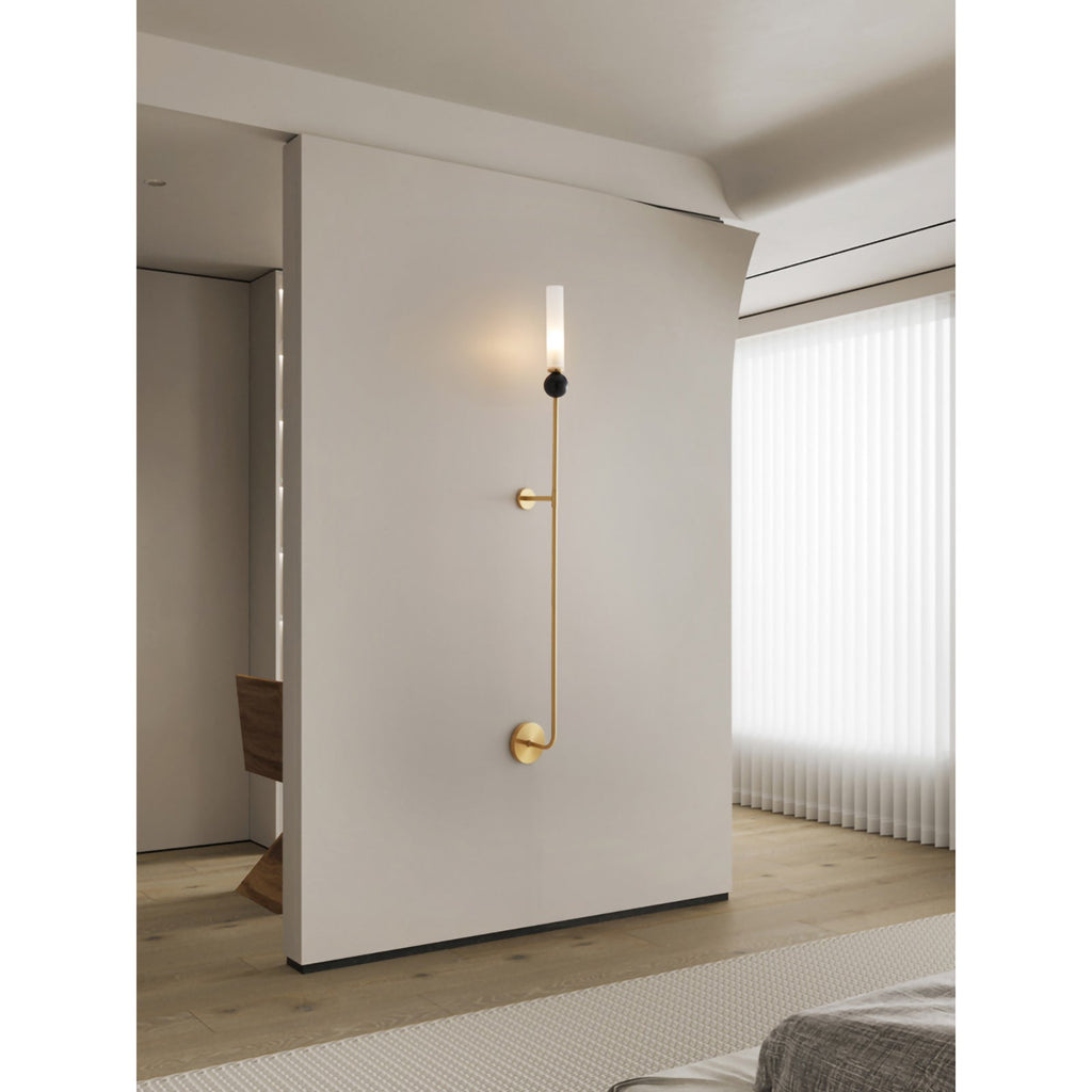 Brass & Marble Cylinder Wall Lamp with Frosted Shade