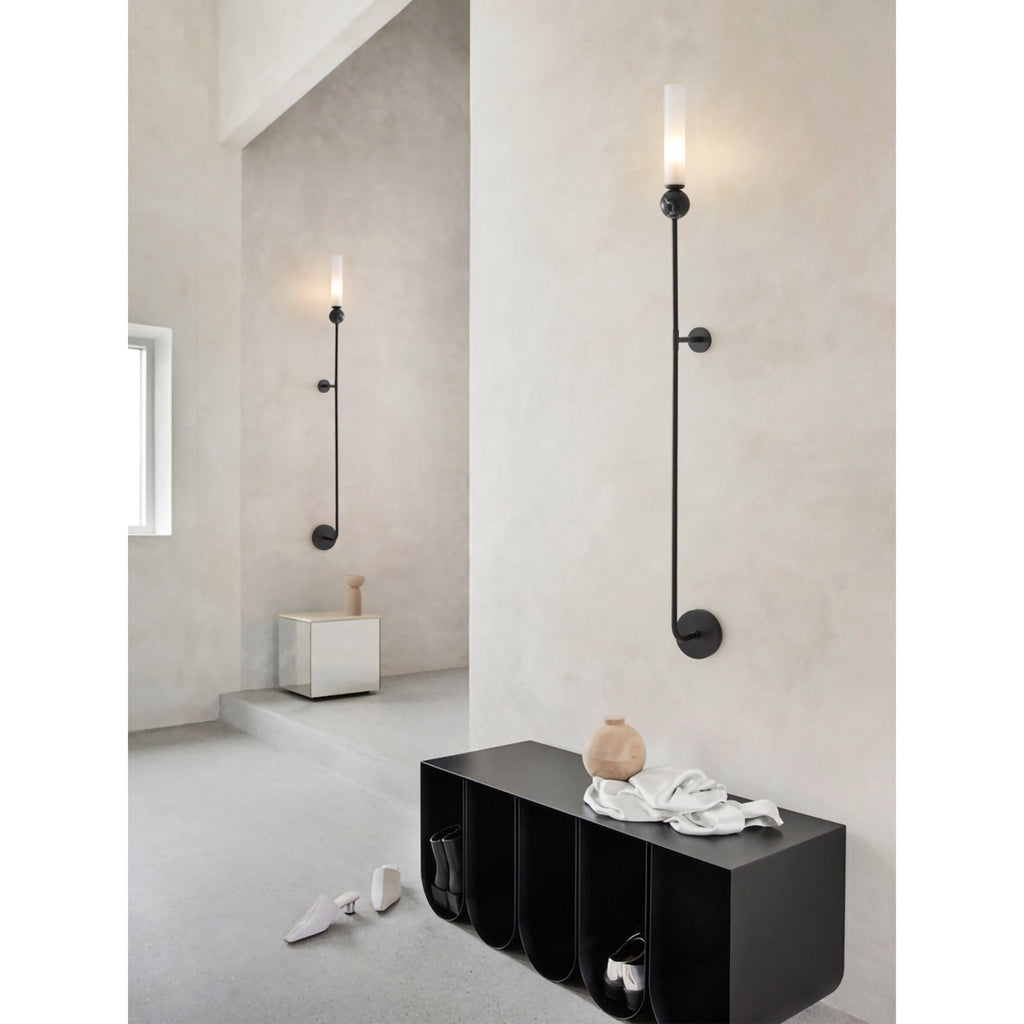 Brass & Marble Cylinder Wall Lamp with Frosted Shade