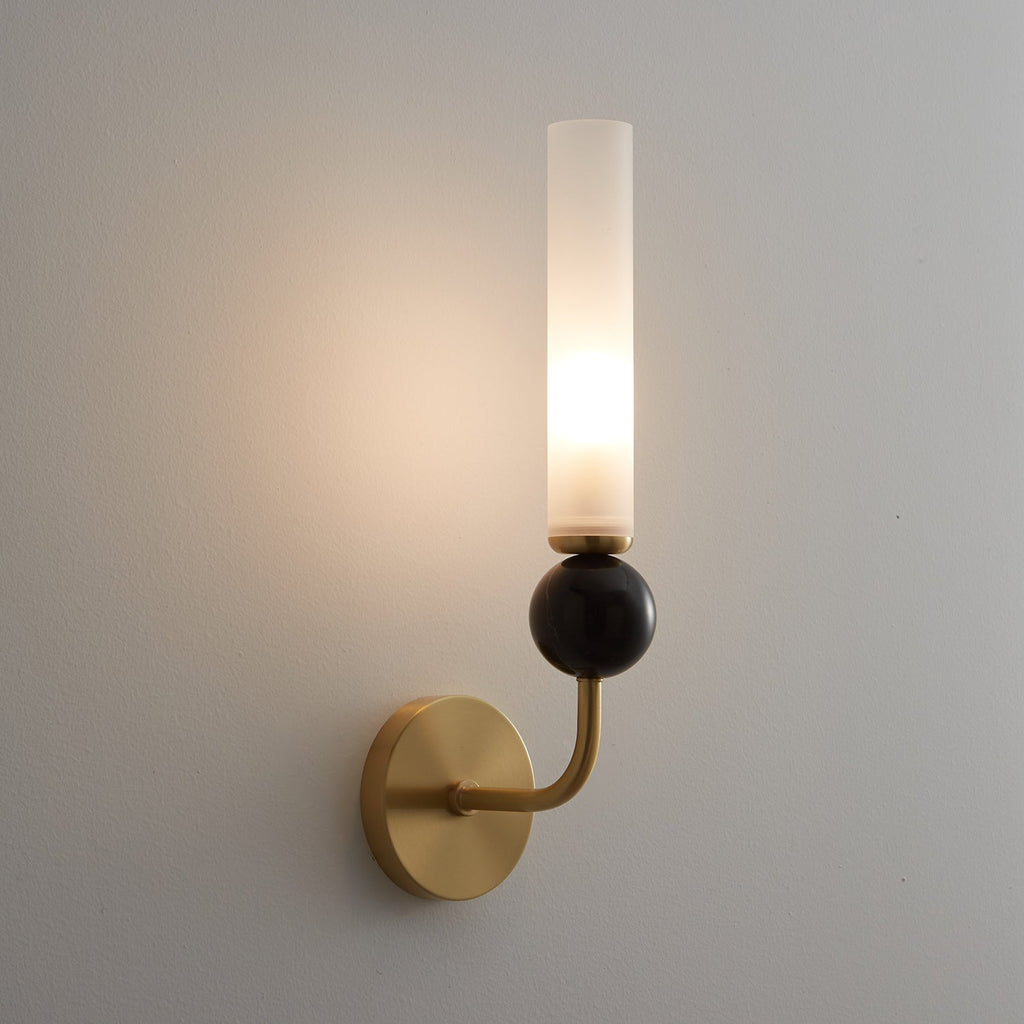 Brass & Marble Cylinder Wall Lamp with Frosted Shade