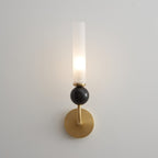 Brass & Marble Cylinder Wall Lamp with Frosted Shade
