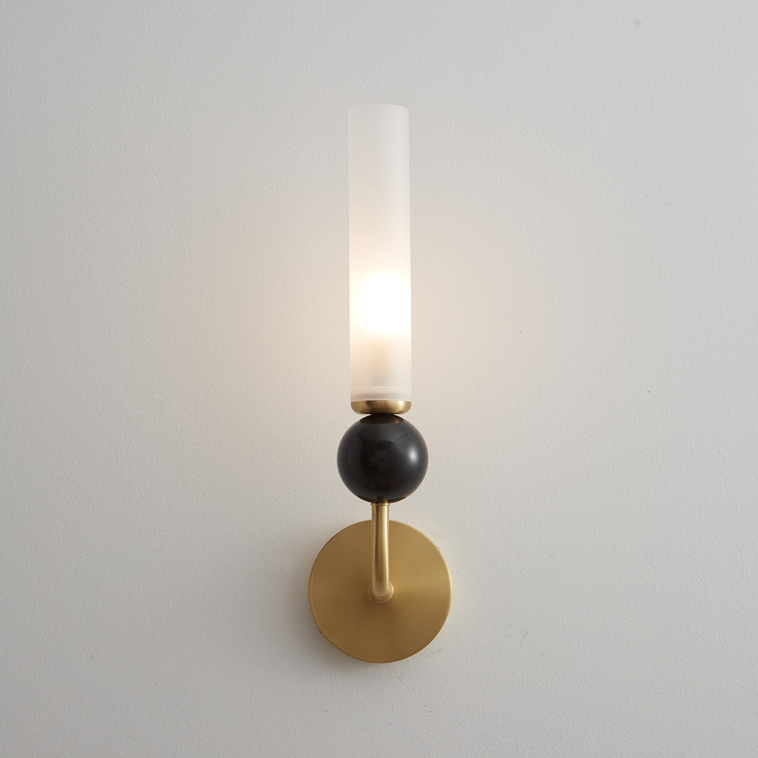 Brass & Marble Cylinder Wall Lamp with Frosted Shade