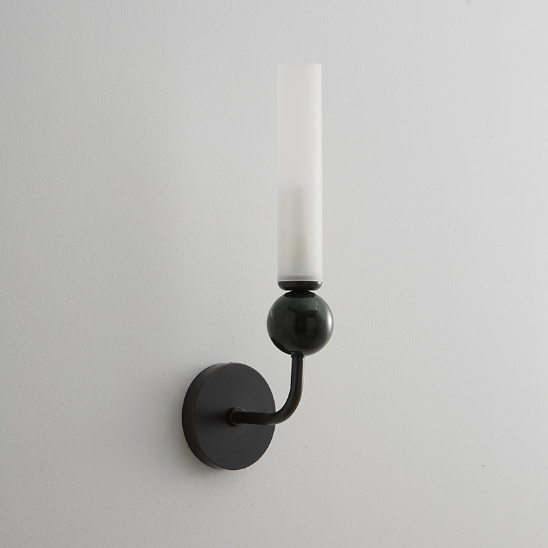 Brass & Marble Cylinder Wall Lamp with Frosted Shade