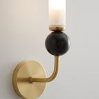 Brass & Marble Cylinder Wall Lamp with Frosted Shade