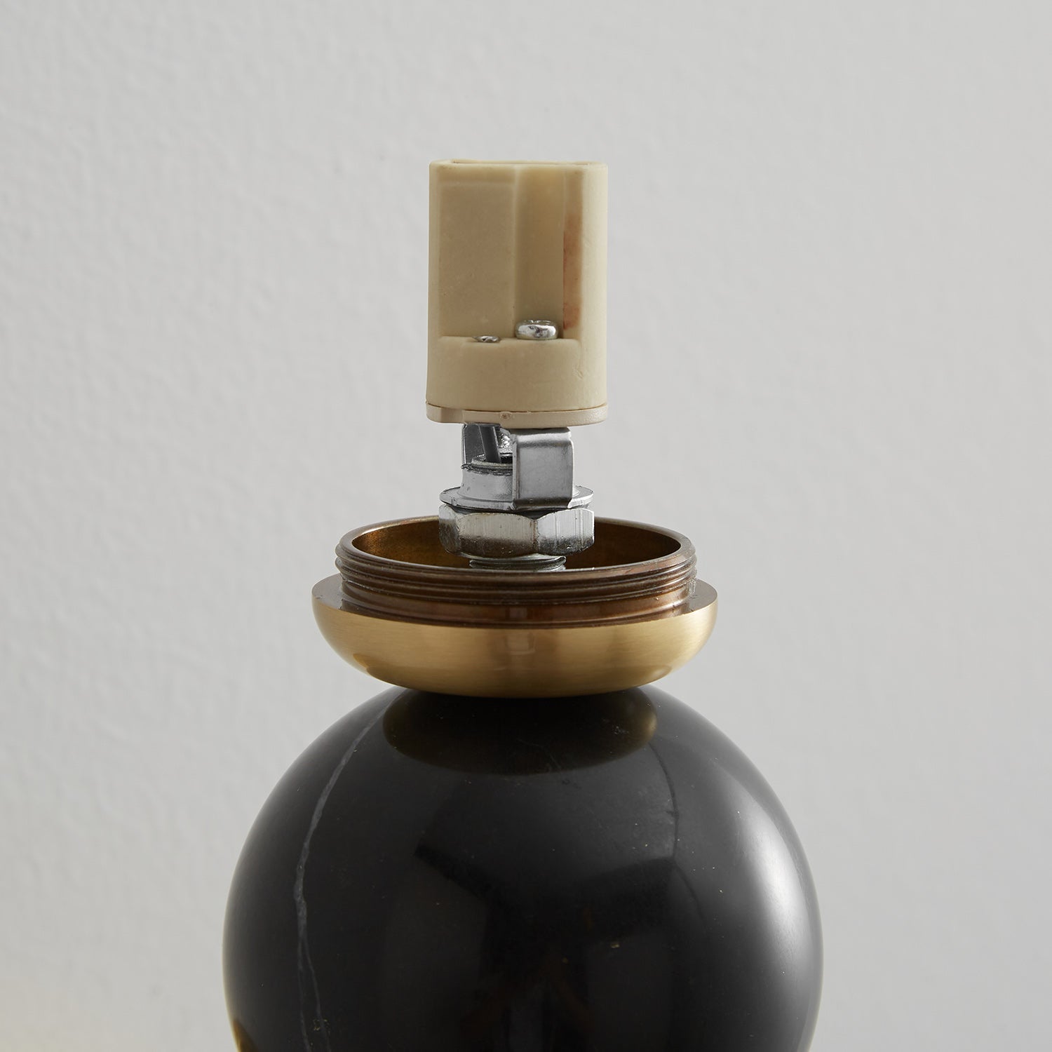 Brass & Marble Cylinder Wall Lamp with Frosted Shade