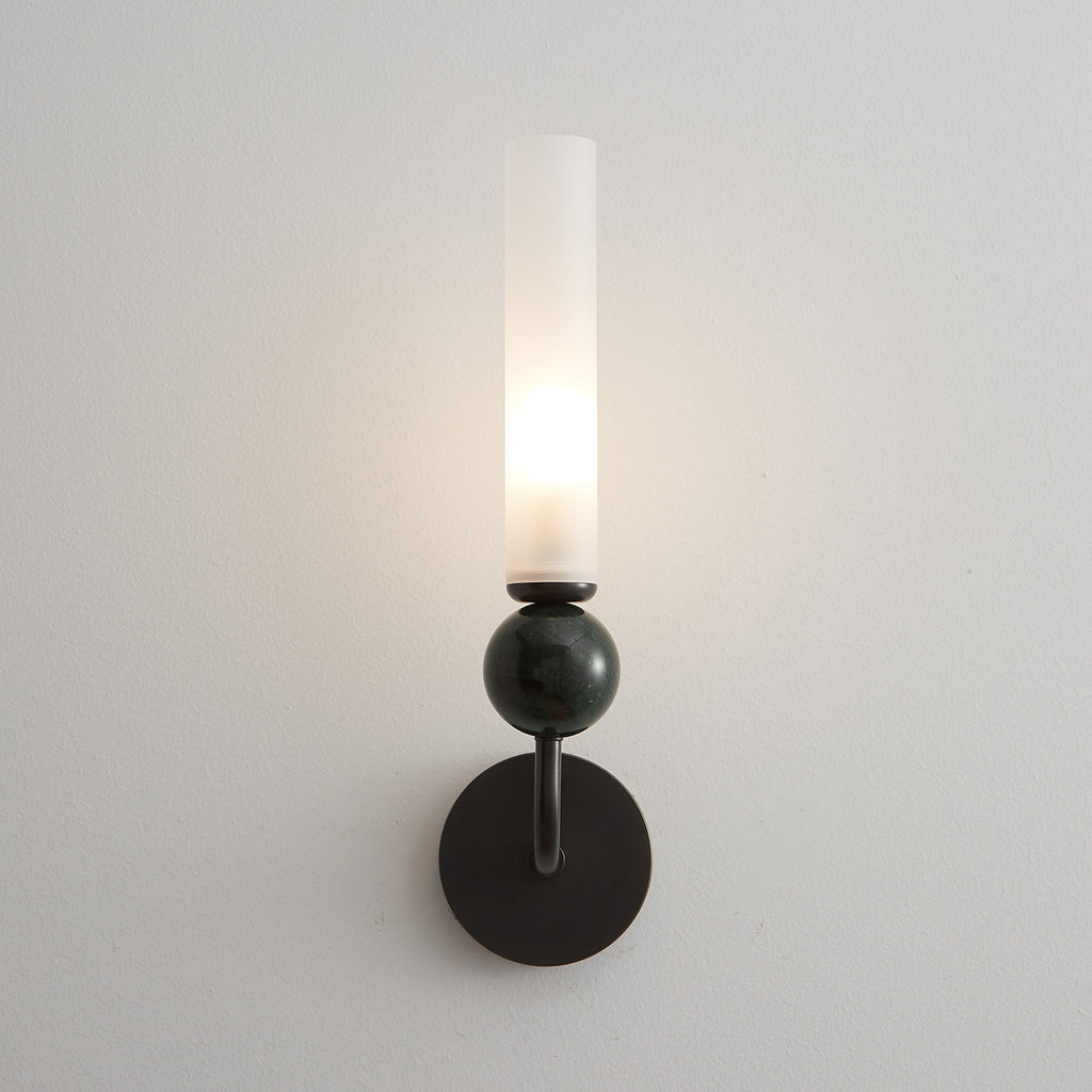Brass & Marble Cylinder Wall Lamp with Frosted Shade