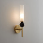 Brass & Marble Cylinder Wall Lamp with Frosted Shade