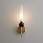 Brass & Marble Cylinder Wall Lamp with Frosted Shade