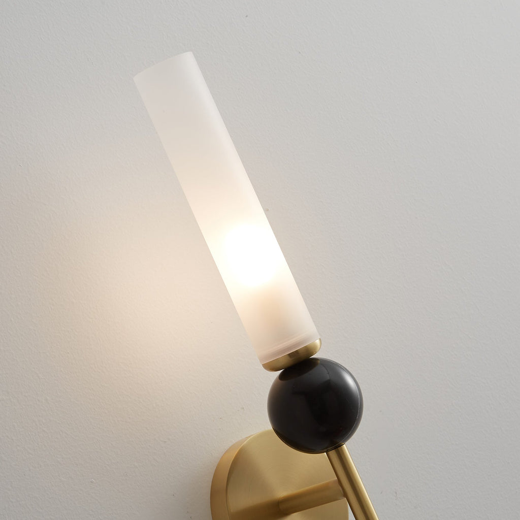 Brass & Marble Cylinder Wall Lamp with Frosted Shade