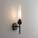 Brass & Marble Cylinder Wall Lamp with Frosted Shade