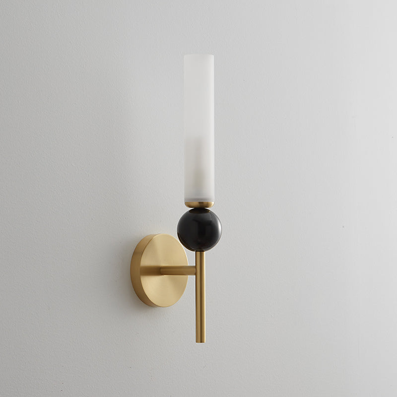 Brass & Marble Cylinder Wall Lamp with Frosted Shade