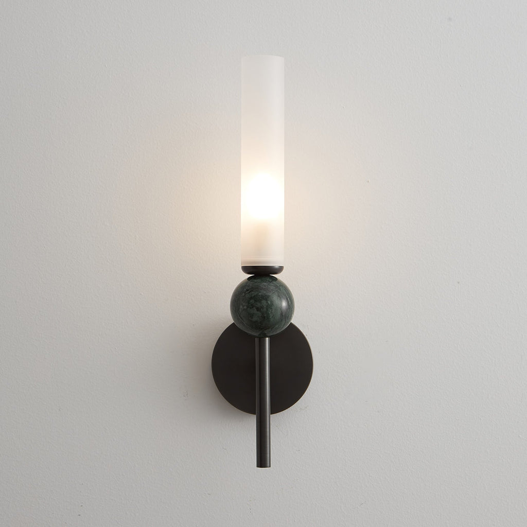 Brass & Marble Cylinder Wall Lamp with Frosted Shade