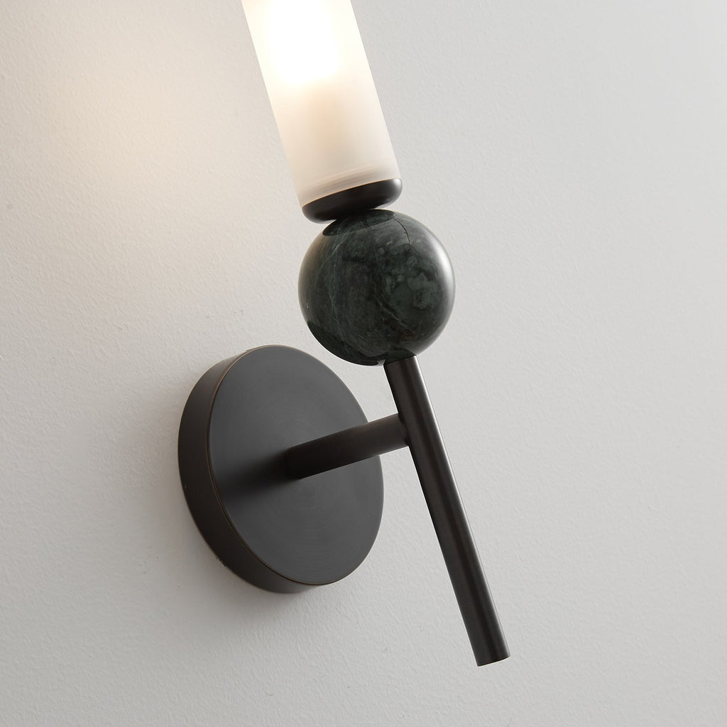 Brass & Marble Cylinder Wall Lamp with Frosted Shade