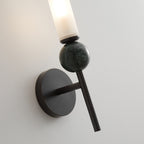 Brass & Marble Cylinder Wall Lamp with Frosted Shade