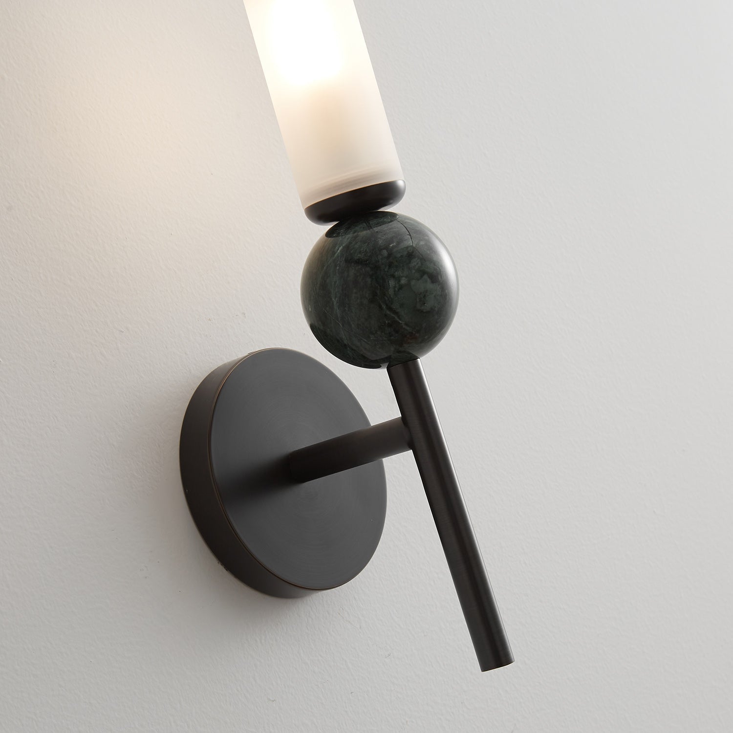 Brass & Marble Cylinder Wall Lamp with Frosted Shade