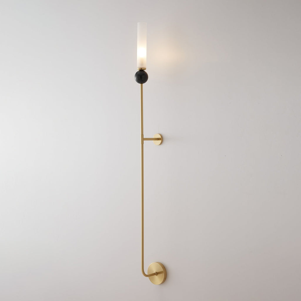 Brass & Marble Cylinder Wall Lamp with Frosted Shade