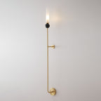 Brass & Marble Cylinder Wall Lamp with Frosted Shade