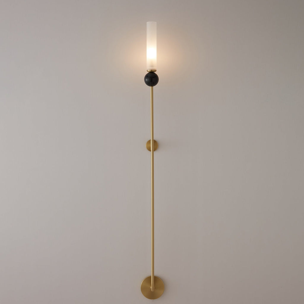 Brass & Marble Cylinder Wall Lamp with Frosted Shade