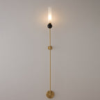 Brass & Marble Cylinder Wall Lamp with Frosted Shade