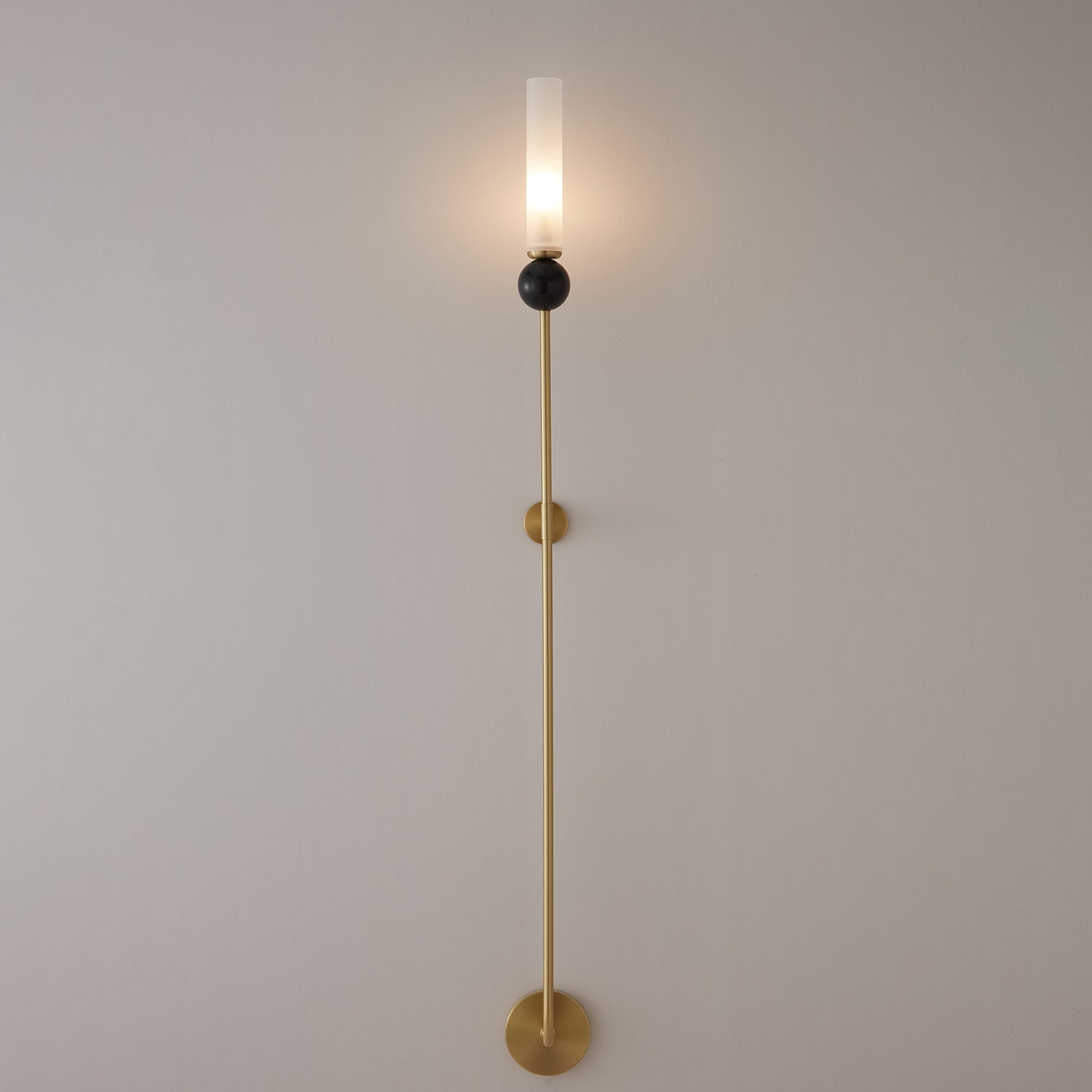 Brass & Marble Cylinder Wall Lamp with Frosted Shade