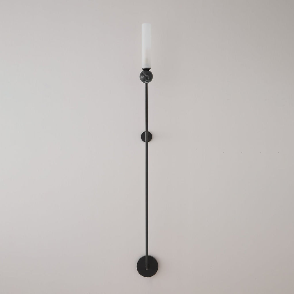 Brass & Marble Cylinder Wall Lamp with Frosted Shade