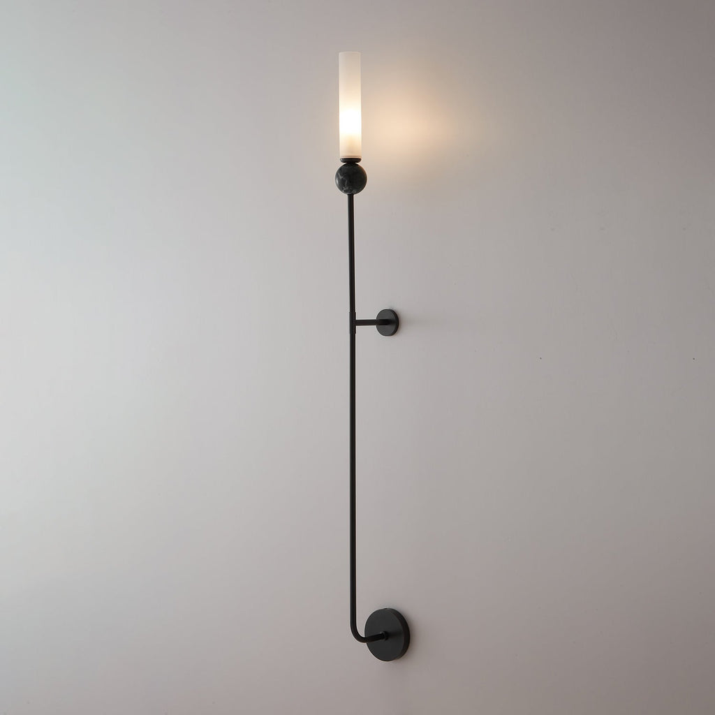 Brass & Marble Cylinder Wall Lamp with Frosted Shade