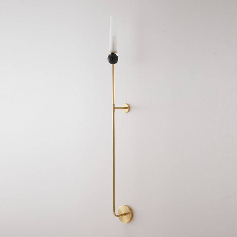 Brass & Marble Cylinder Wall Lamp with Frosted Shade