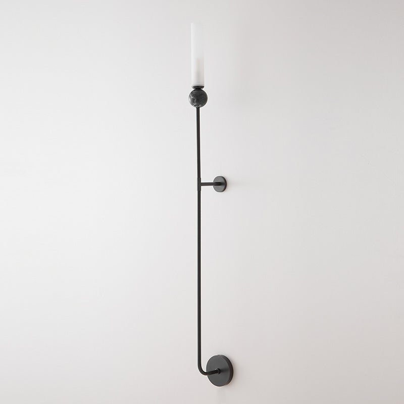Brass & Marble Cylinder Wall Lamp with Frosted Shade