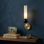 Brass & Marble Cylinder Wall Lamp with Frosted Shade