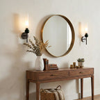 Brass & Marble Cylinder Wall Lamp with Frosted Shade