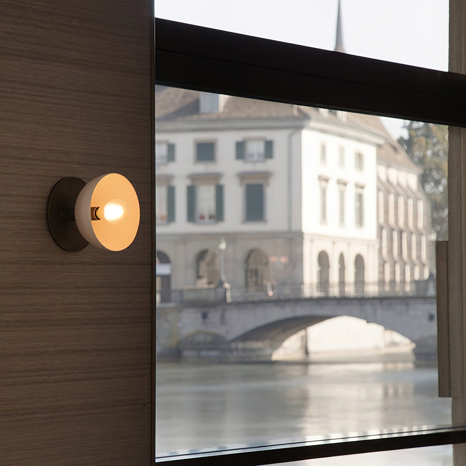 Contemporary Porcelain Shade Wall Light, Bronze/Black