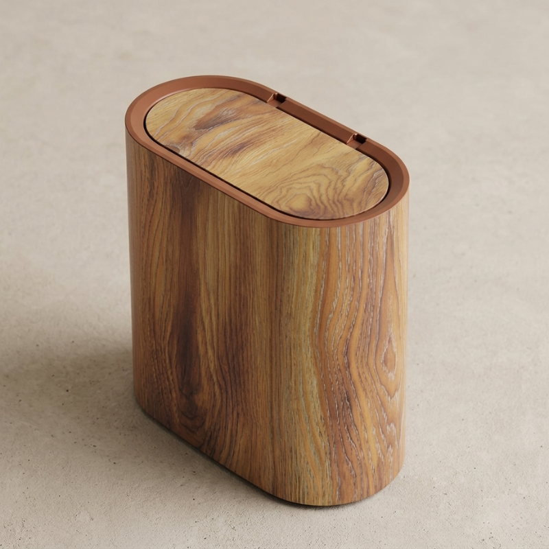 Trash Can Plastic Oval Marble Pattern Lid, Space-Saving Design