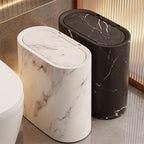 Trash Can Plastic Oval Marble Pattern Lid, Space-Saving Design