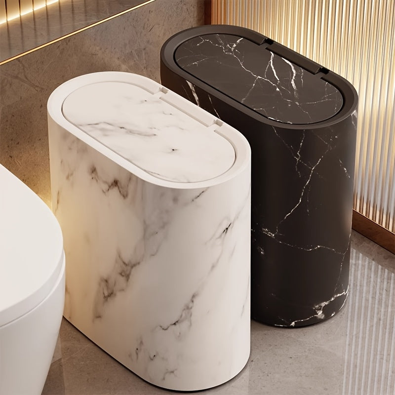 Trash Can Plastic Oval Marble Pattern Lid, Space-Saving Design