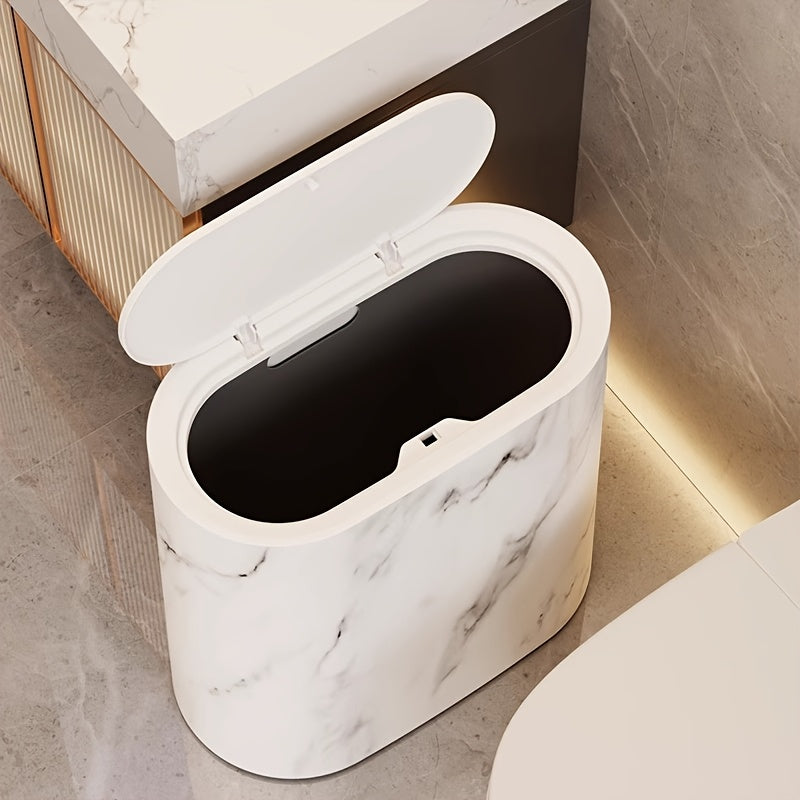 Trash Can Plastic Oval Marble Pattern Lid, Space-Saving Design