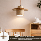 TravaroAtlas: Modern Travertine Pendant Light made of Natural Stone with Walnut Wood Detail & Warm White LED Light – for Dining Room & Living Room