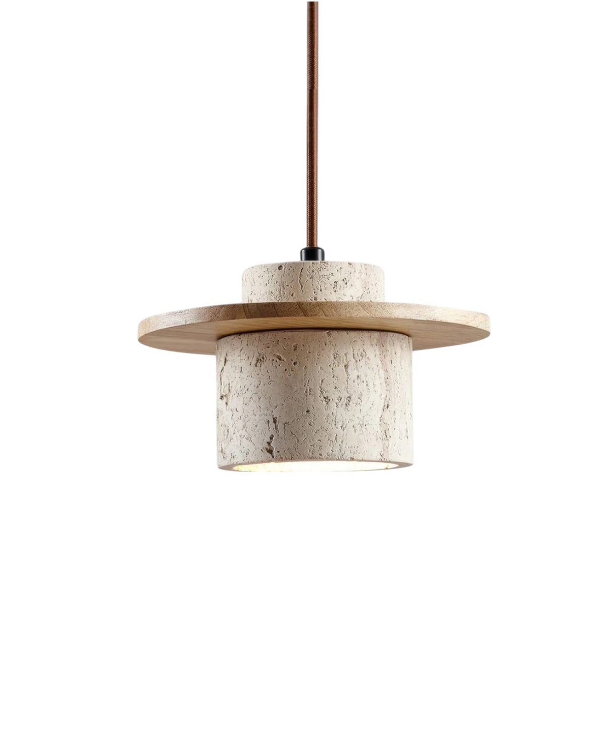 TravaroAtlas: Modern Travertine Pendant Light made of Natural Stone with Walnut Wood Detail & Warm White LED Light – for Dining Room & Living Room