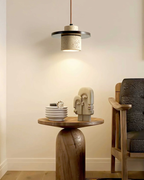 TravaroAtlas: Modern Travertine Pendant Light made of Natural Stone with Walnut Wood Detail & Warm White LED Light – for Dining Room & Living Room